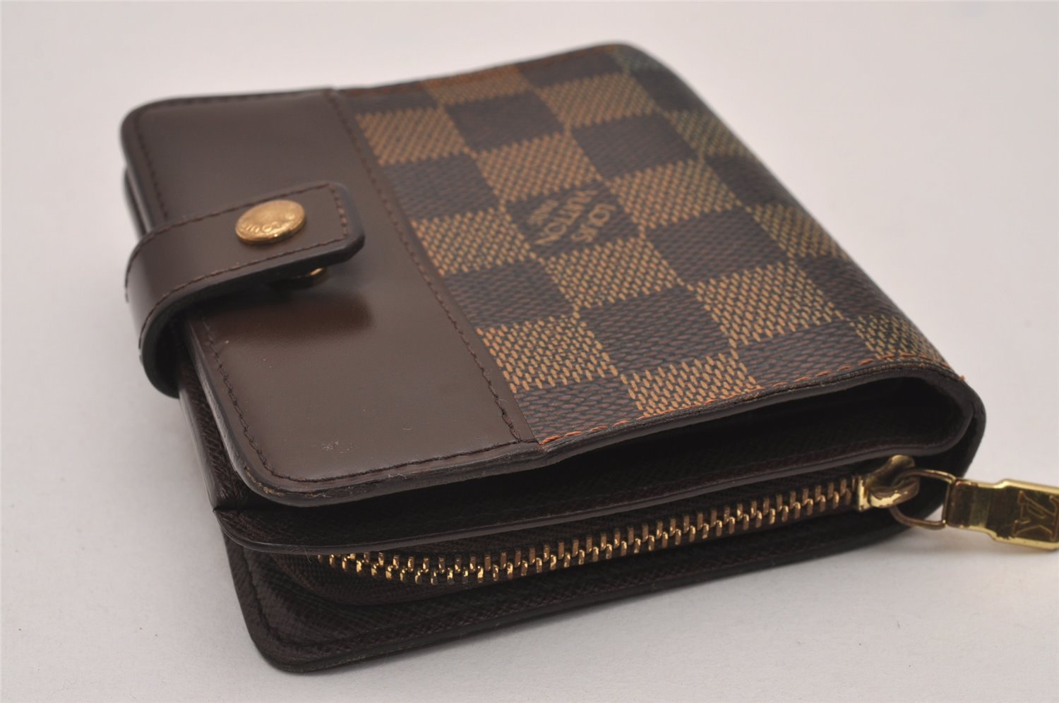 Authentic Louis Vuitton Damier Compact Zip Bifold Wallet Purse N61668 Junk 8416I