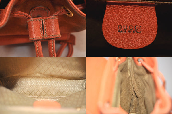 Authentic GUCCI Bamboo Drawstring Backpack Purse Suede Leather Orange 8419M