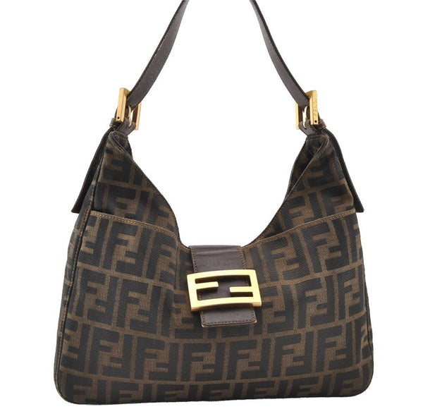 Authentic FENDI Vintage Zucca Shoulder Hand Bag Purse Canvas Leather Brown 8420I