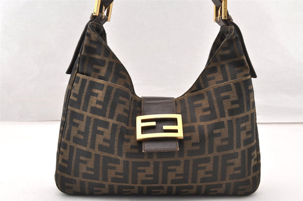 Authentic FENDI Vintage Zucca Shoulder Hand Bag Purse Canvas Leather Brown 8420I