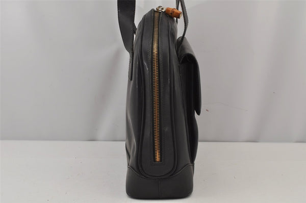 Authentic GUCCI Vintage Bamboo Shoulder Bag Purse Leather Black Junk 8420J