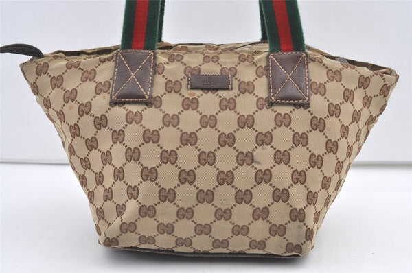 Authentic GUCCI Web Sherry Line Hand Bag GG Canvas Leather 131228 Brown 8421J