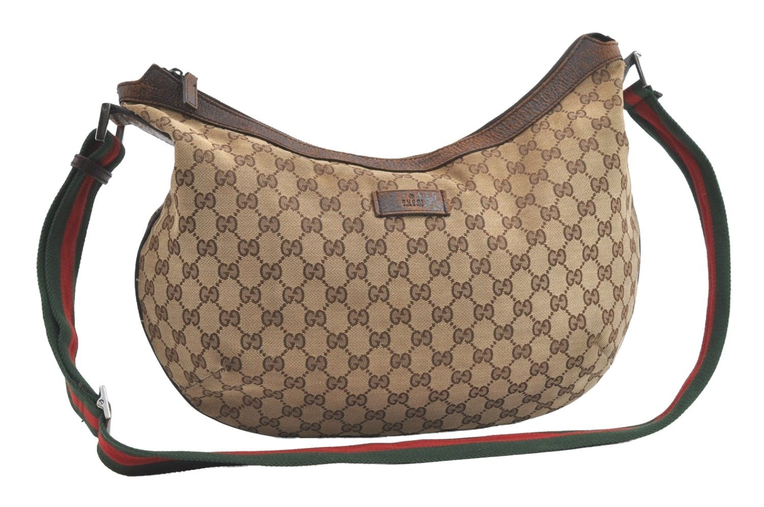 Authentic GUCCI Web Sherry Line Shoulder Cross Bag GG Canvas Leather Brown 8422J