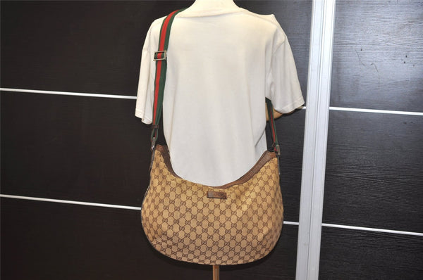 Authentic GUCCI Web Sherry Line Shoulder Cross Bag GG Canvas Leather Brown 8422J