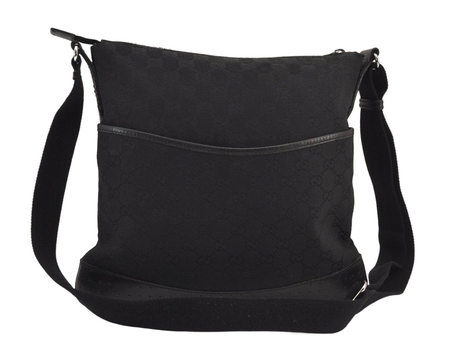 Authentic GUCCI Shoulder Cross Body Bag GG Canvas Leather 145857 Black 8423M