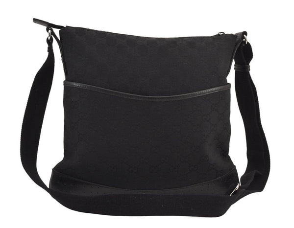Authentic GUCCI Shoulder Cross Body Bag GG Canvas Leather 145857 Black 8423M