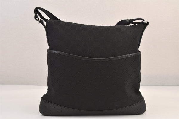 Authentic GUCCI Shoulder Cross Body Bag GG Canvas Leather 145857 Black 8423M