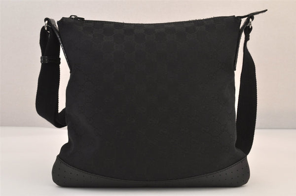 Authentic GUCCI Shoulder Cross Body Bag GG Canvas Leather 145857 Black 8423M