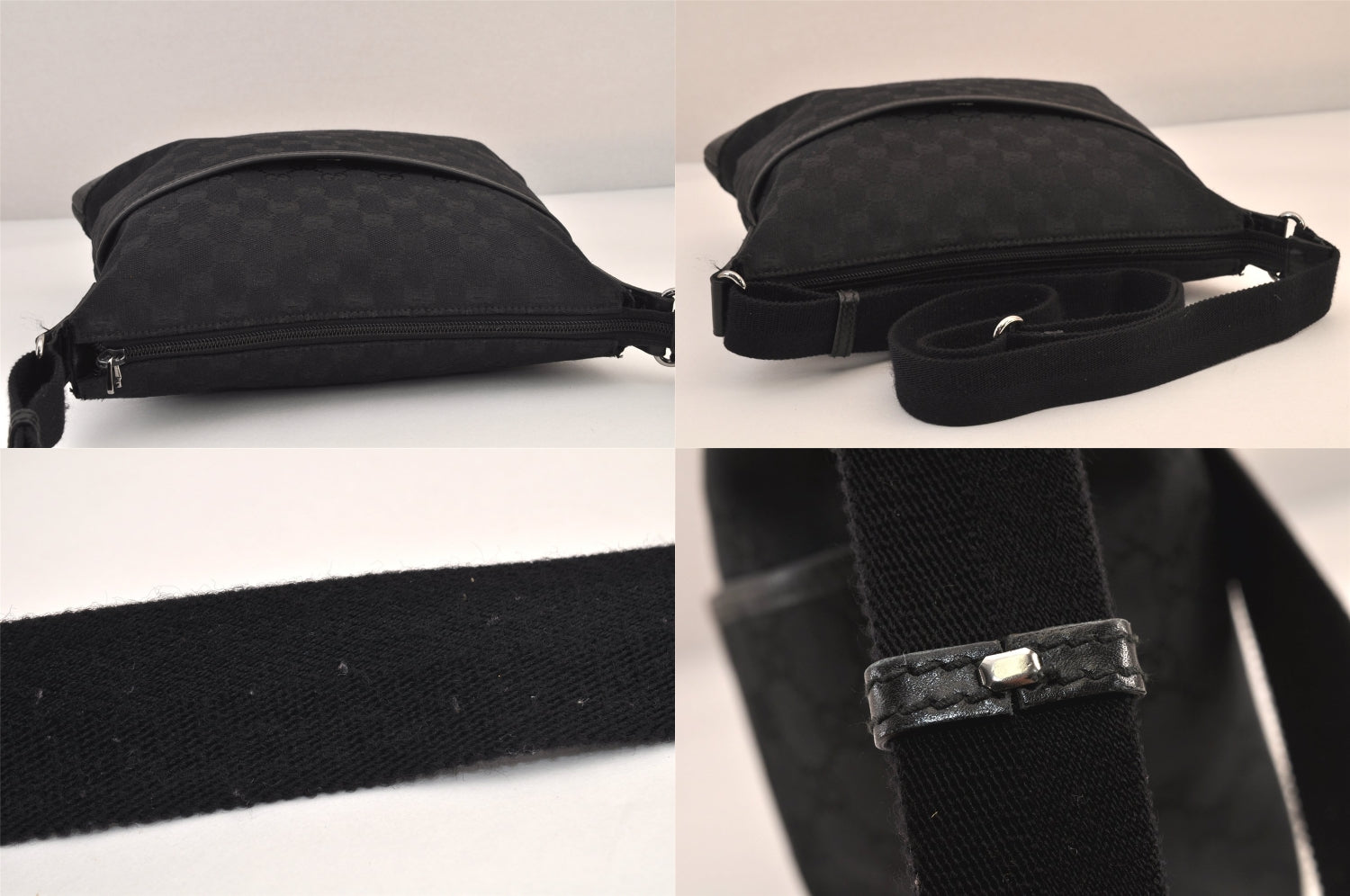 Authentic GUCCI Shoulder Cross Body Bag GG Canvas Leather 145857 Black 8423M