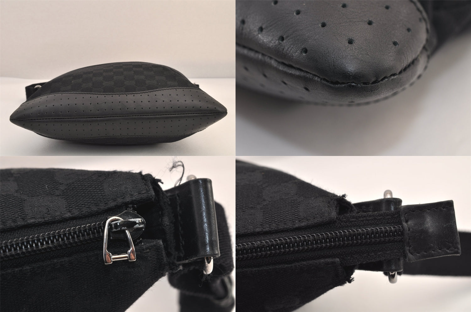 Authentic GUCCI Shoulder Cross Body Bag GG Canvas Leather 145857 Black 8423M