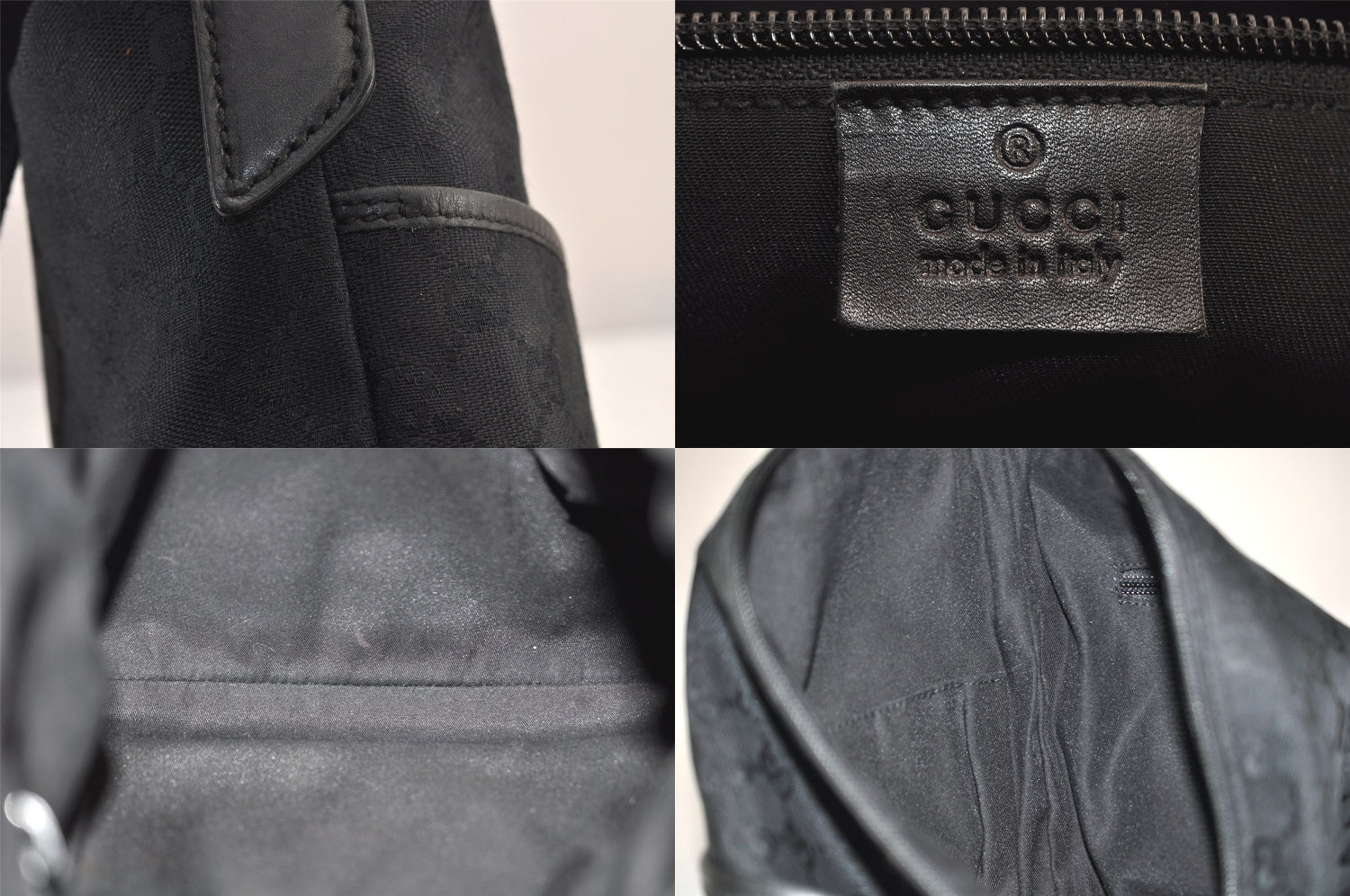 Authentic GUCCI Shoulder Cross Body Bag GG Canvas Leather 145857 Black 8423M