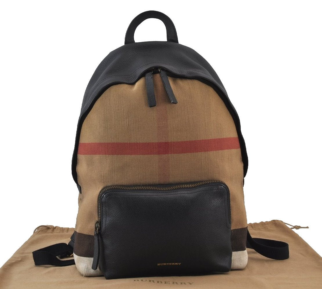 Authentic BURBERRY Vintage Check Backpack Canvas Leather Brown 8425J