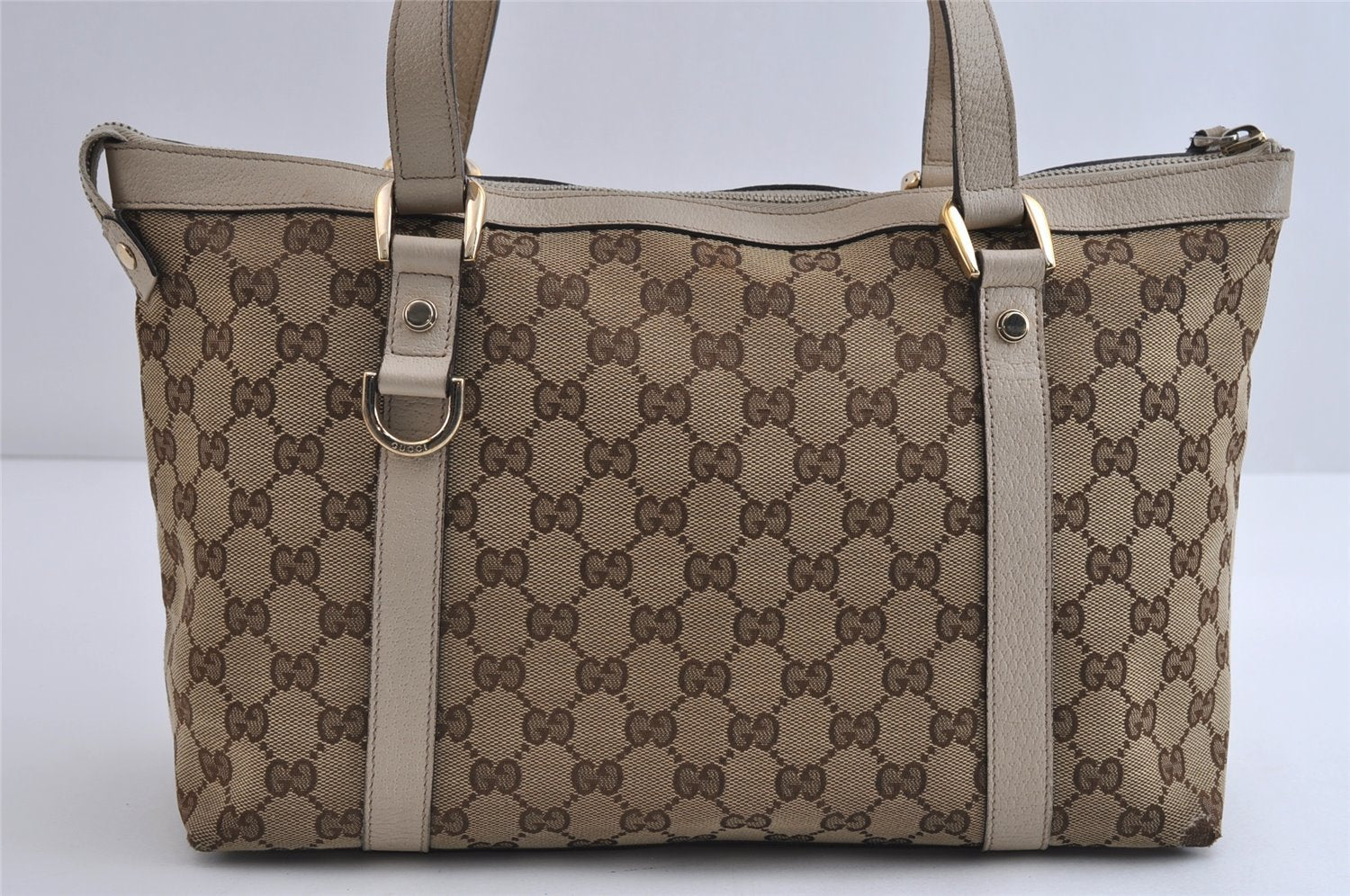 Authentic GUCCI Abbey Shoulder Tote Bag GG Canvas Leather 141470 Brown 8426I