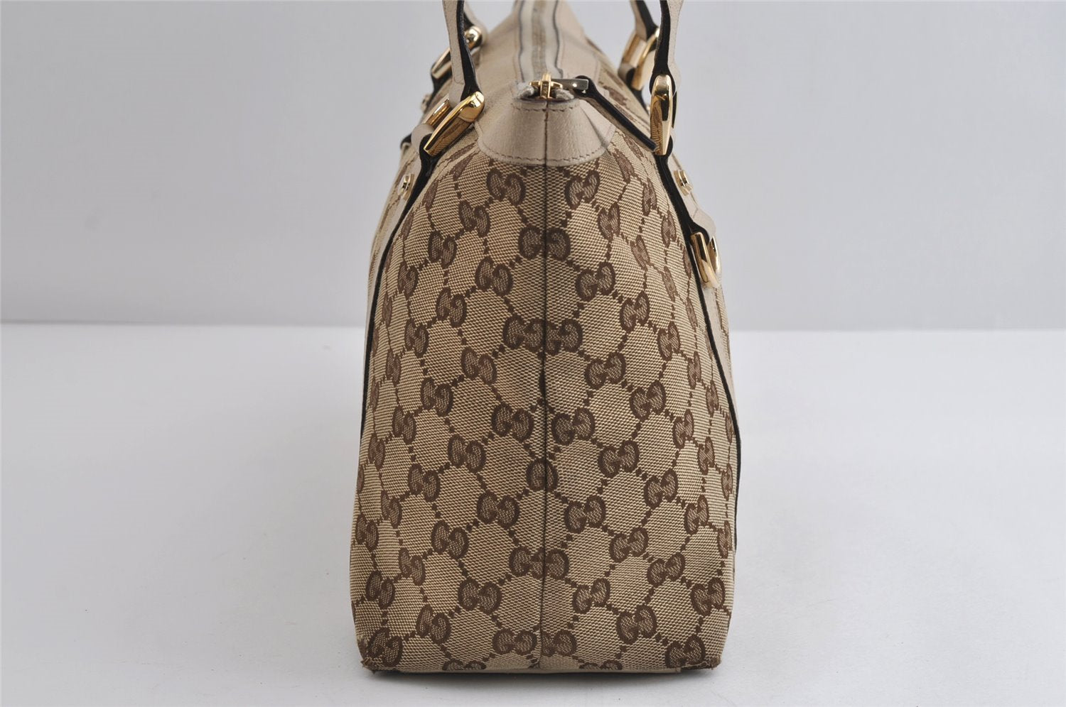 Authentic GUCCI Abbey Shoulder Tote Bag GG Canvas Leather 141470 Brown 8426I