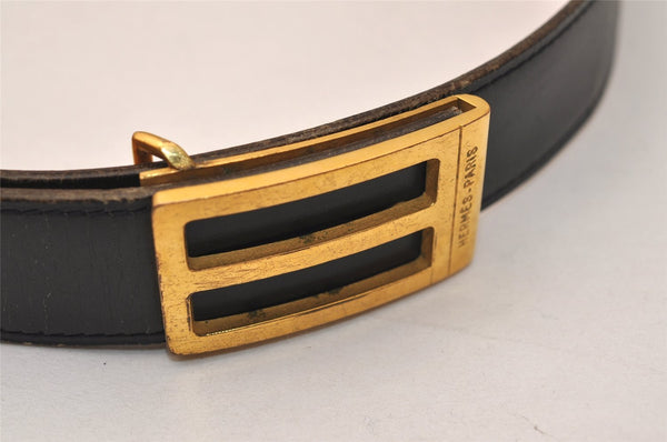 Authentic HERMES Leather Belt Reversible 35.8-37.4" Black Brown 8426J