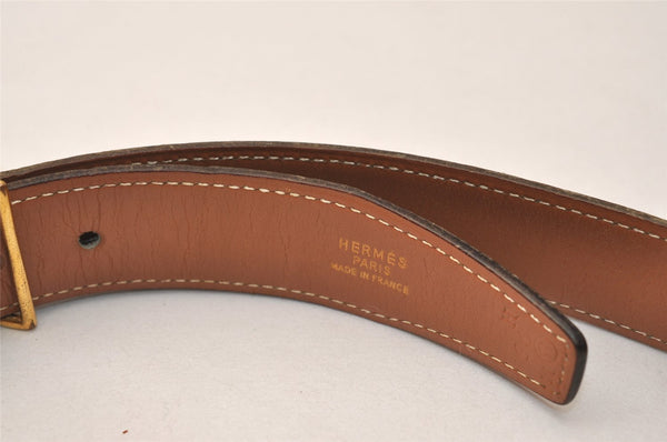 Authentic HERMES Leather Belt Reversible 35.8-37.4" Black Brown 8426J