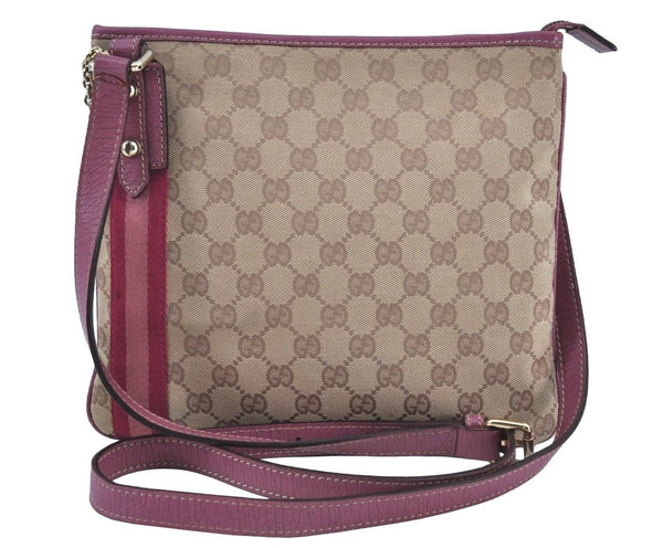 Authentic GUCCI Sherry Line Shoulder Bag GG Canvas Leather 144388 Beige 8427G