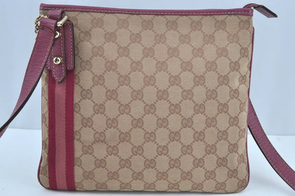 Authentic GUCCI Sherry Line Shoulder Bag GG Canvas Leather 144388 Beige 8427G