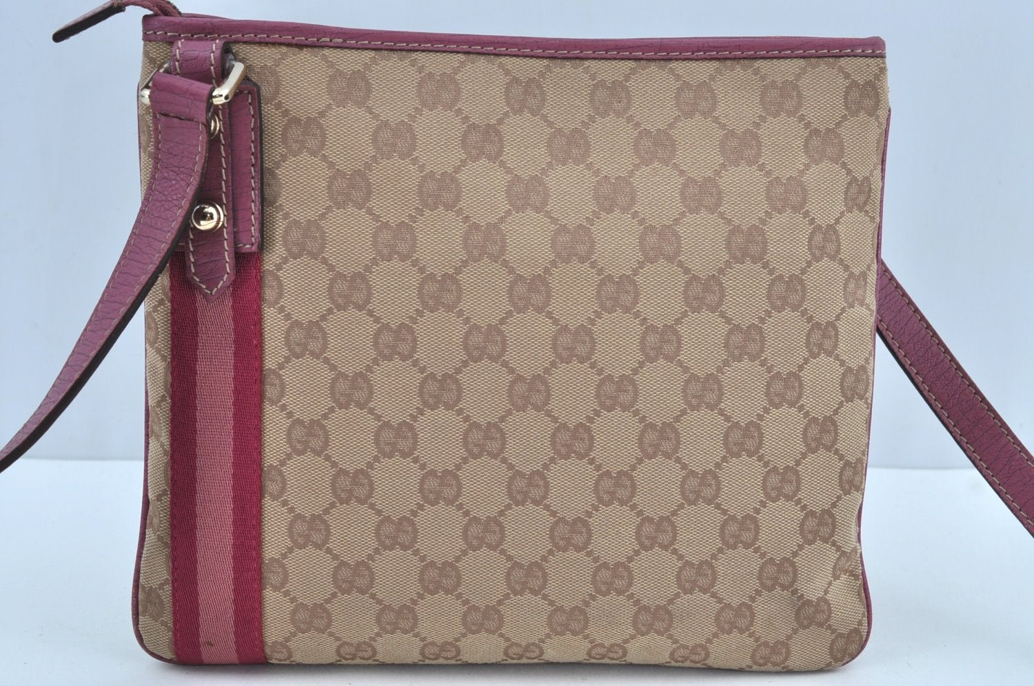 Authentic GUCCI Sherry Line Shoulder Bag GG Canvas Leather 144388 Beige 8427G