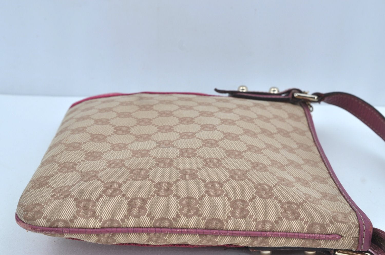 Authentic GUCCI Sherry Line Shoulder Bag GG Canvas Leather 144388 Beige 8427G