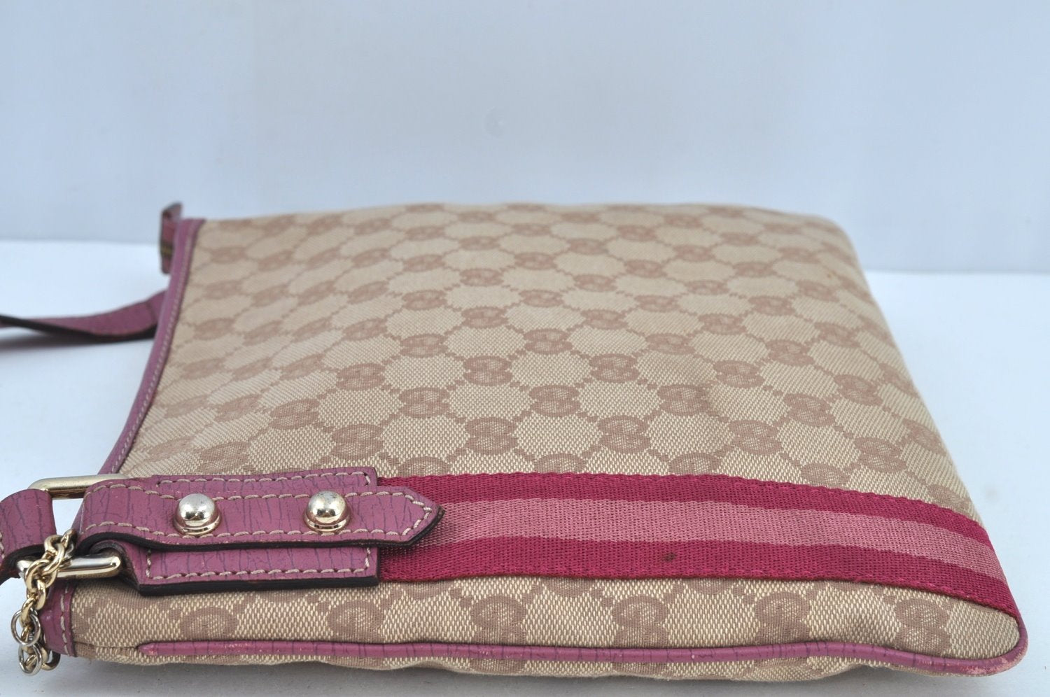 Authentic GUCCI Sherry Line Shoulder Bag GG Canvas Leather 144388 Beige 8427G