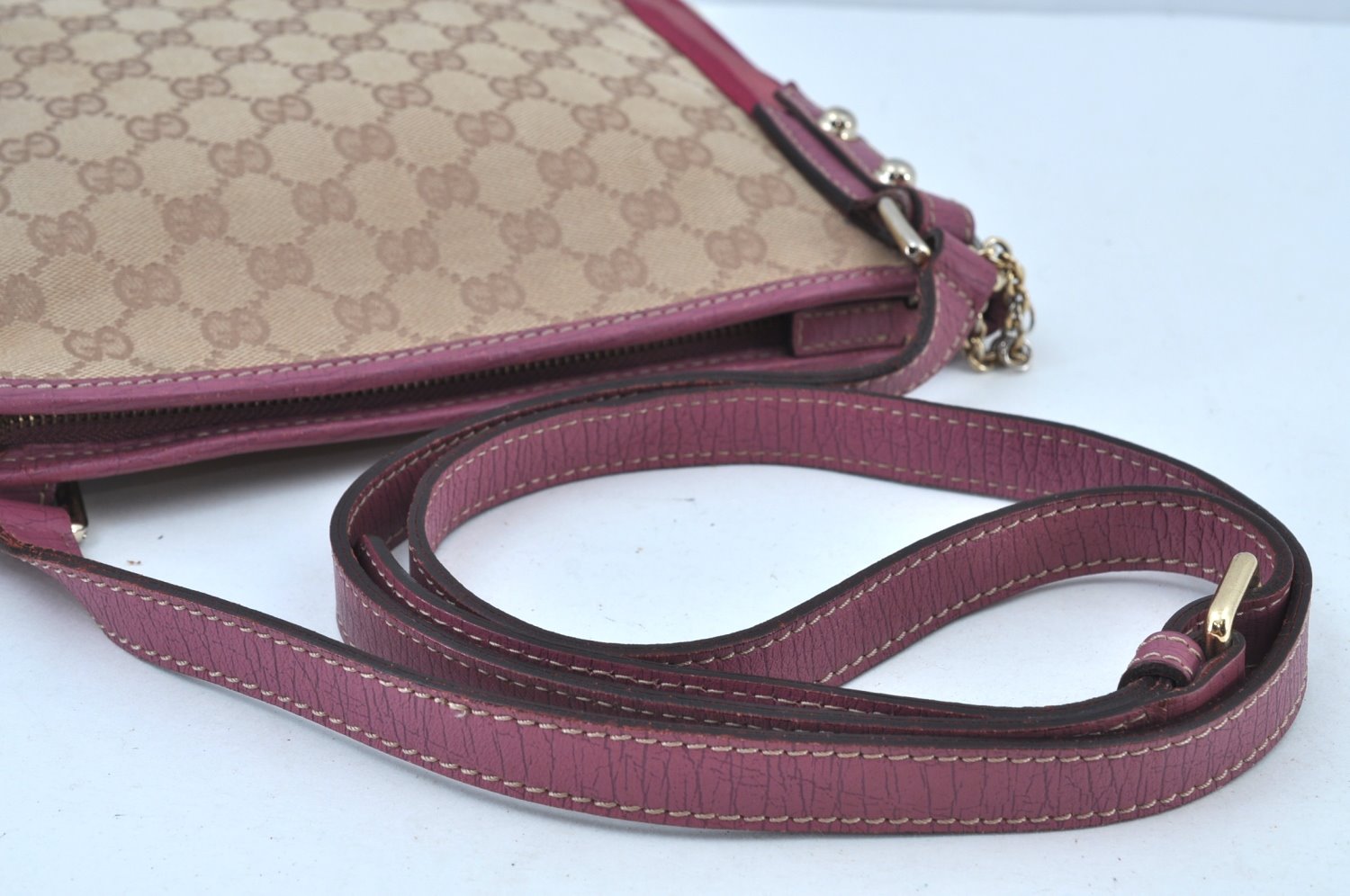 Authentic GUCCI Sherry Line Shoulder Bag GG Canvas Leather 144388 Beige 8427G