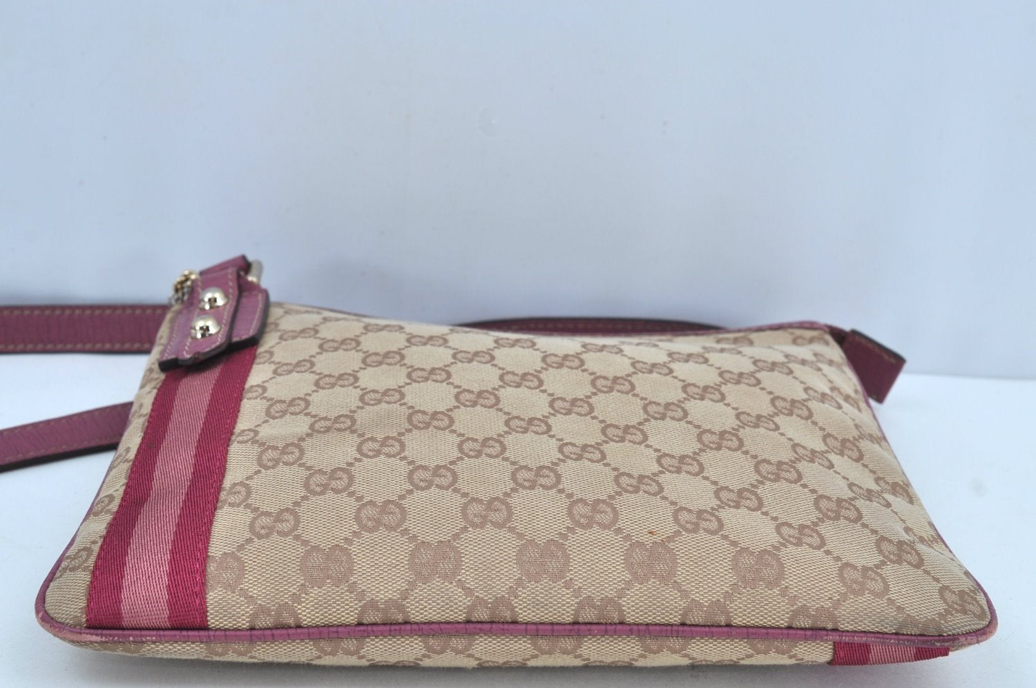 Authentic GUCCI Sherry Line Shoulder Bag GG Canvas Leather 144388 Beige 8427G
