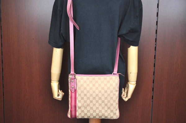 Authentic GUCCI Sherry Line Shoulder Bag GG Canvas Leather 144388 Beige 8427G