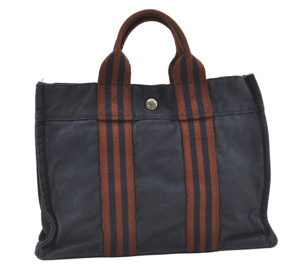 Authentic HERMES Vintage Fourre Tout PM Hand Tote Bag Canvas Navy 8436J