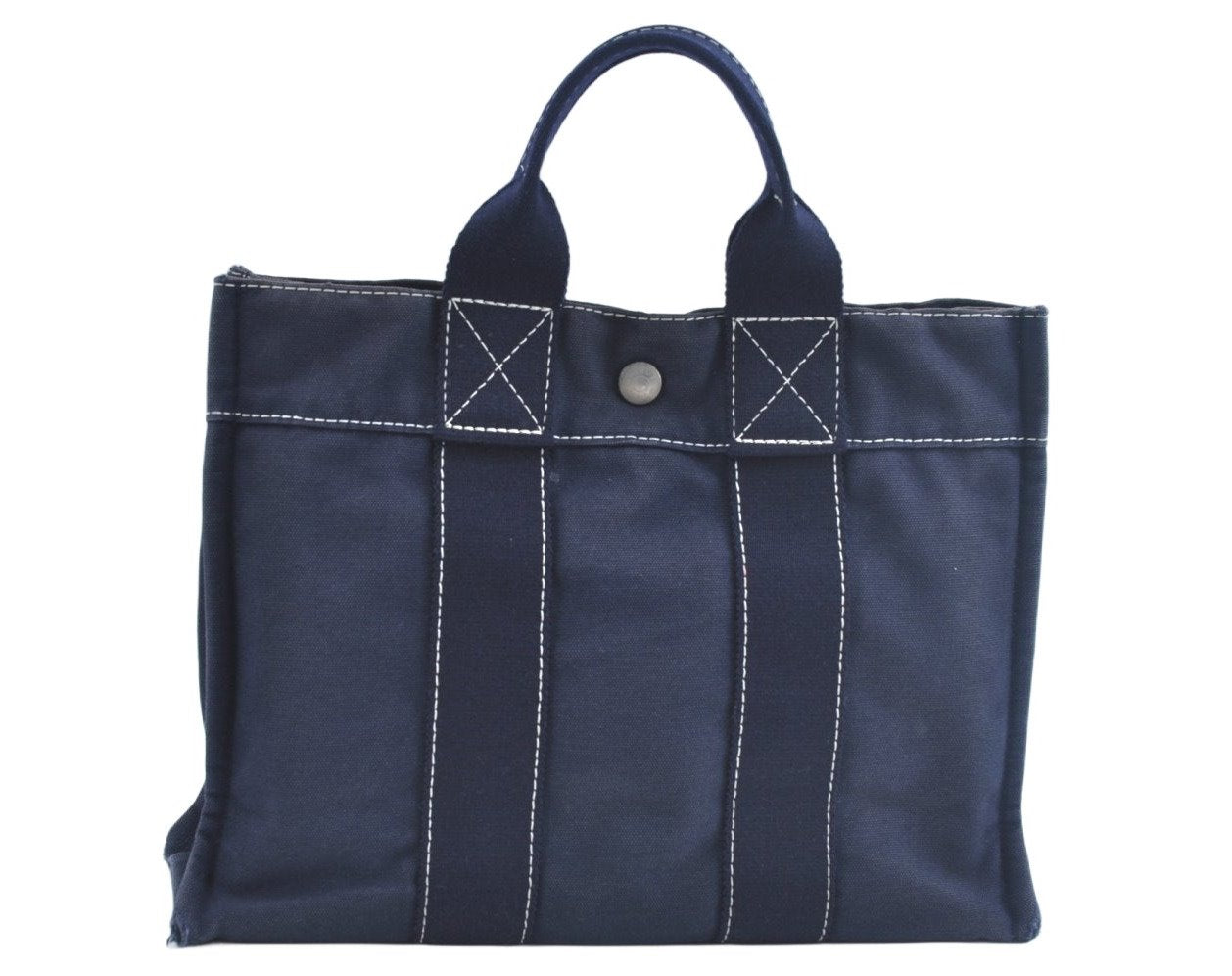 Authentic HERMES Vintage Deauville PM Hand Tote Bag Canvas Navy Blue 8437J