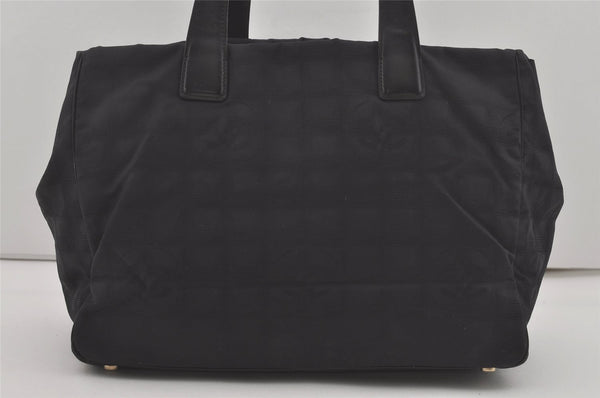 Authentic CHANEL New Travel Line Shoulder Tote Bag Nylon Leather Black 8438I