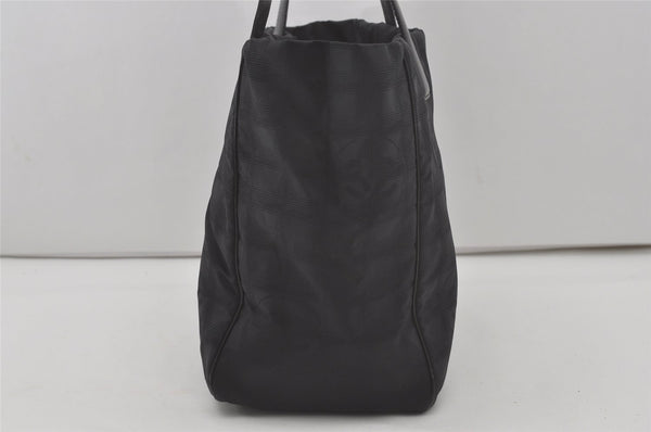 Authentic CHANEL New Travel Line Shoulder Tote Bag Nylon Leather Black 8438I