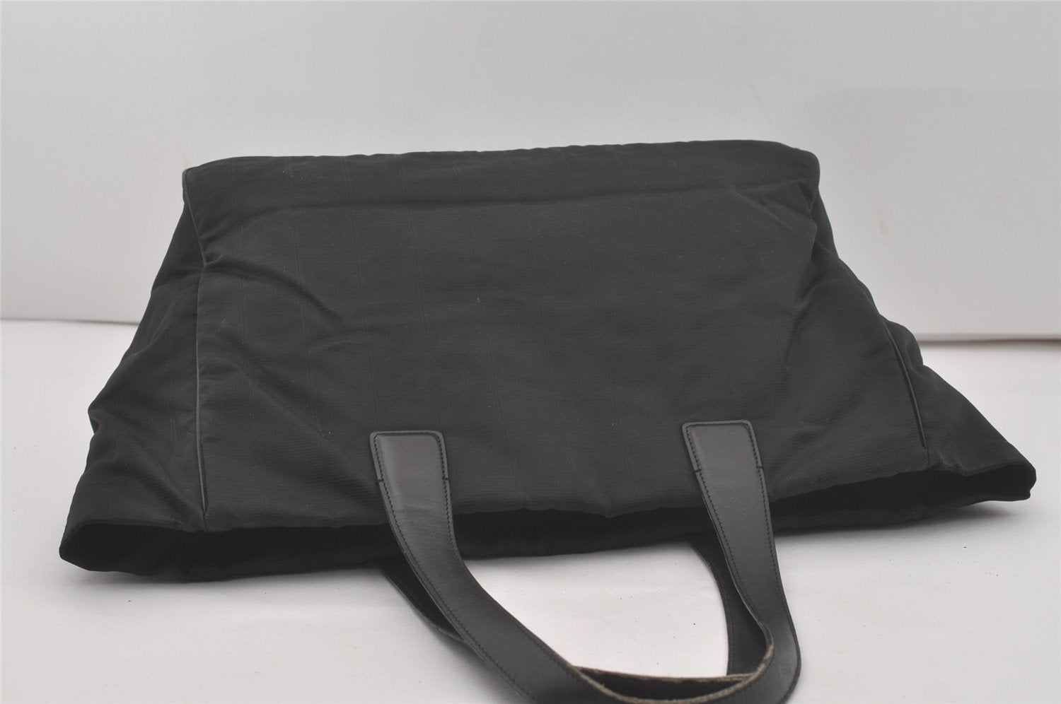 Authentic CHANEL New Travel Line Shoulder Tote Bag Nylon Leather Black 8438I