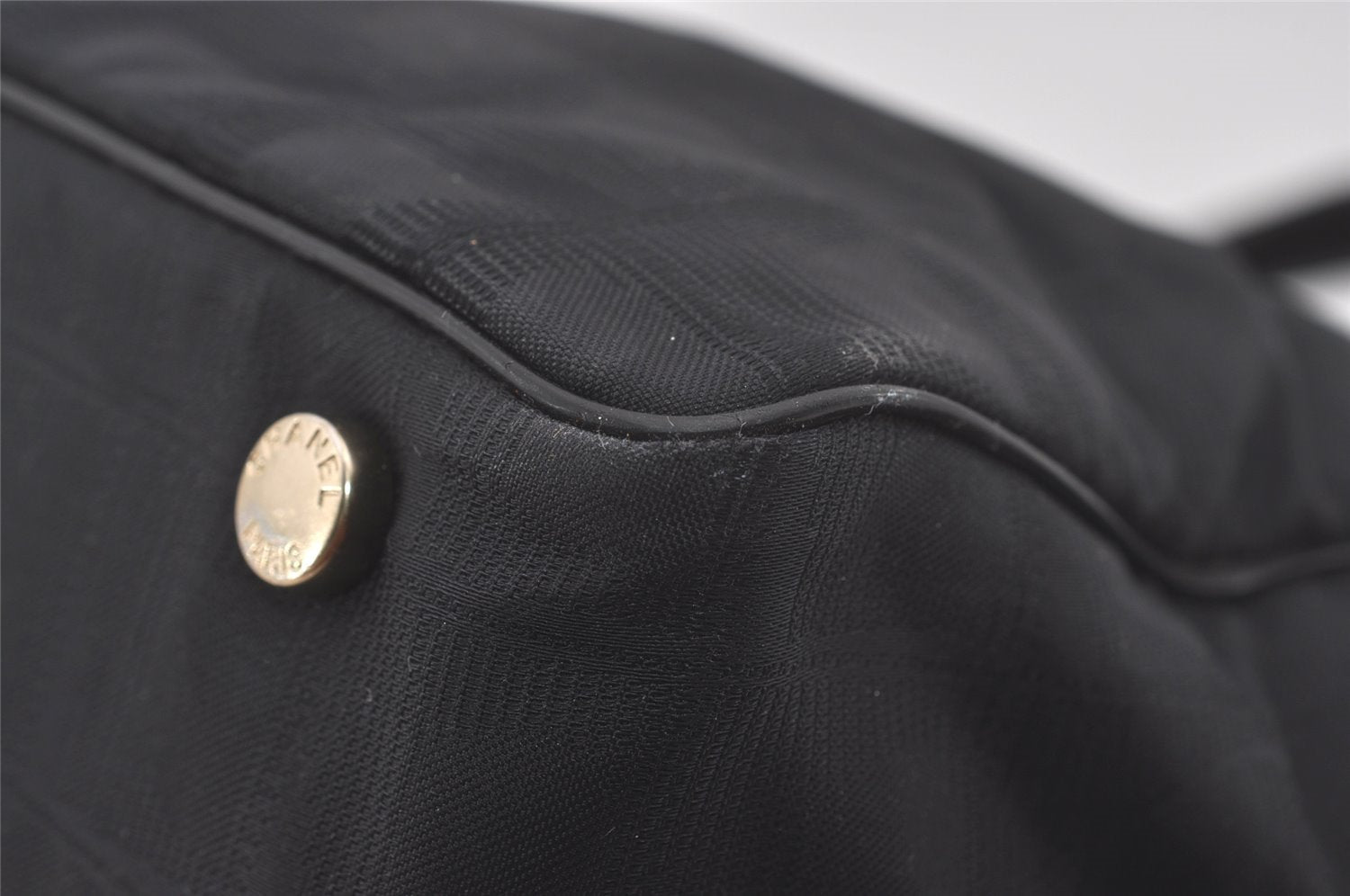Authentic CHANEL New Travel Line Shoulder Tote Bag Nylon Leather Black 8438I