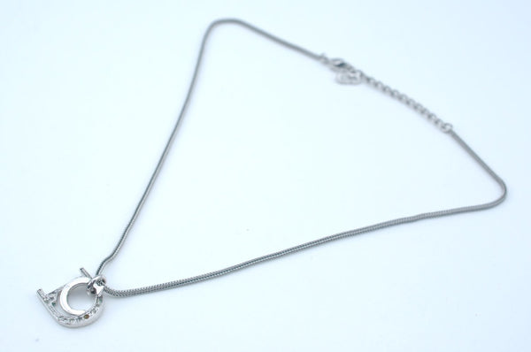 Authentic Christian Dior Silver Tone Rhinestone Chain Necklace CD 8439H