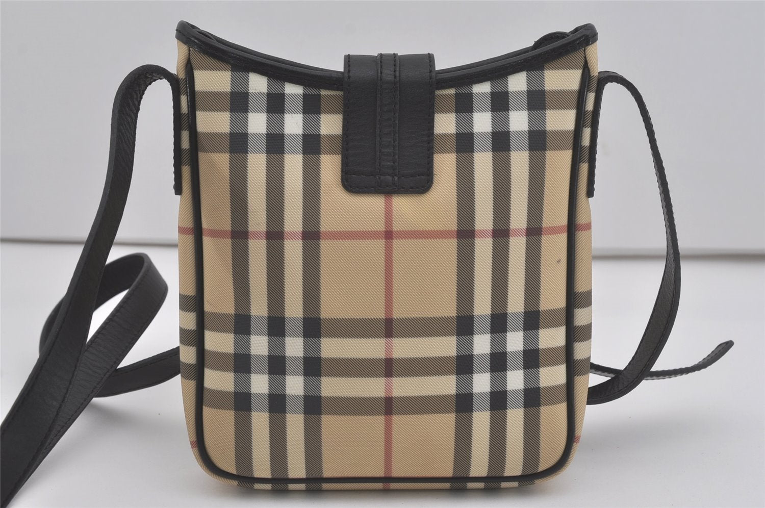 Authentic BURBERRY Nova Check Shoulder Cross Body Bag PVC Leather Beige 8439I