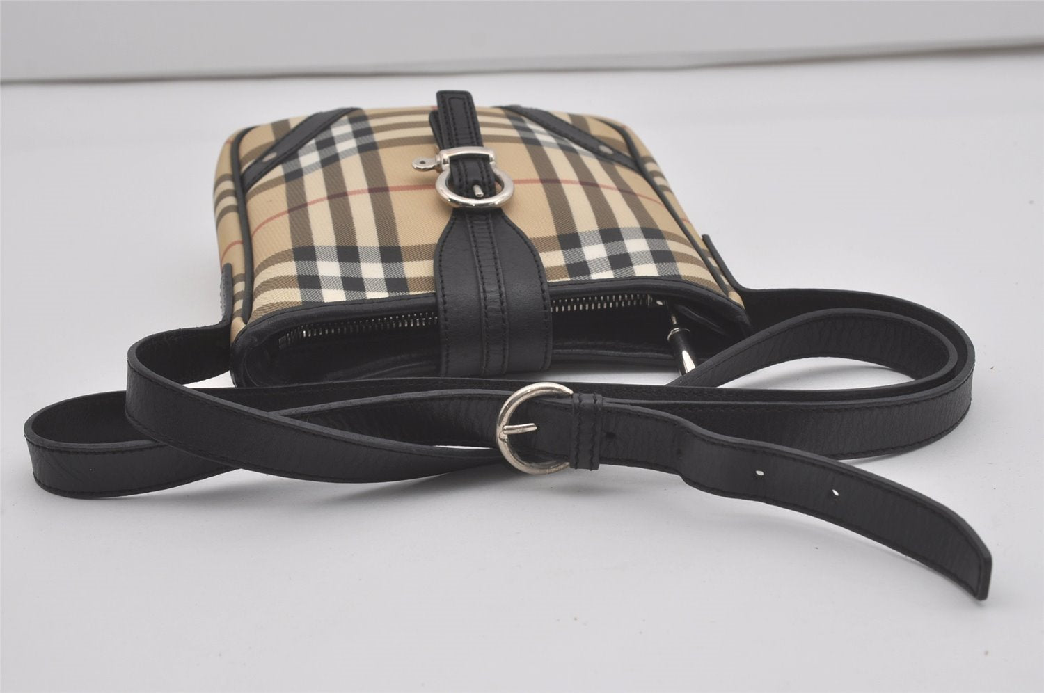 Authentic BURBERRY Nova Check Shoulder Cross Body Bag PVC Leather Beige 8439I