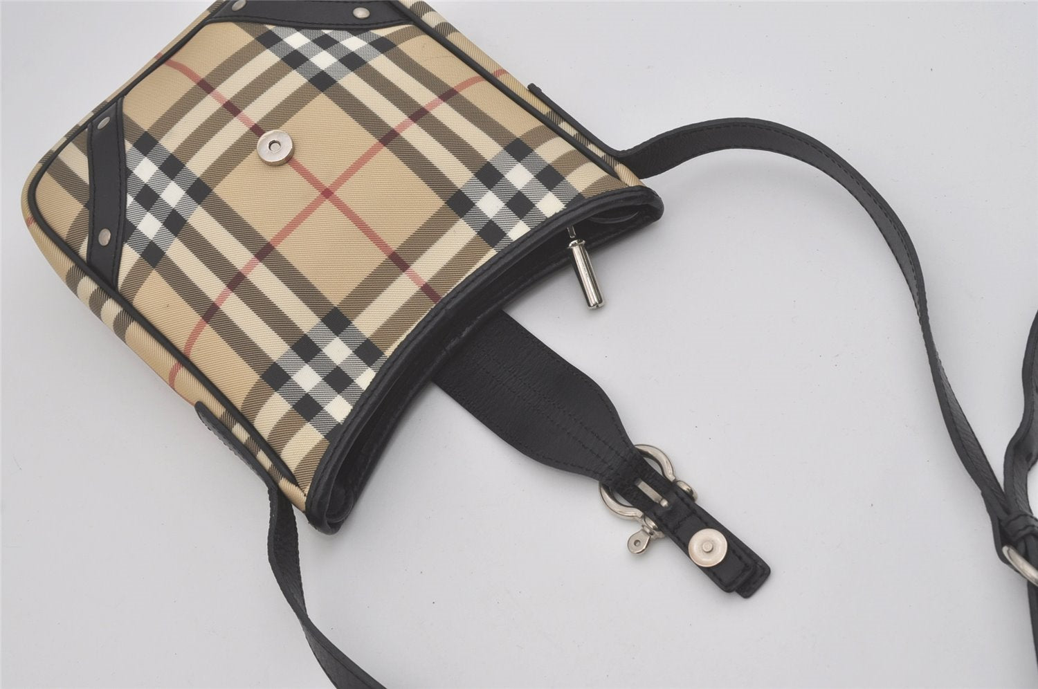 Authentic BURBERRY Nova Check Shoulder Cross Body Bag PVC Leather Beige 8439I