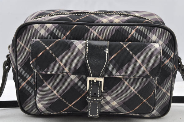 Authentic BURBERRY BLUE LABEL Check Shoulder Cross Bag Nylon Leather Black 8440I