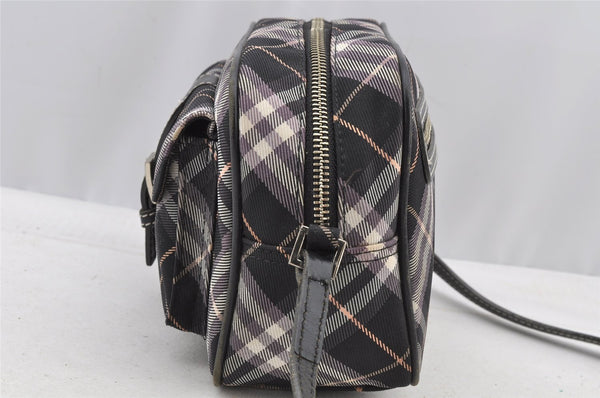 Authentic BURBERRY BLUE LABEL Check Shoulder Cross Bag Nylon Leather Black 8440I