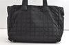 Authentic CHANEL New Travel Line Shoulder Tote Bag Nylon Leather Black 8441J