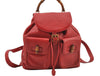 Authentic GUCCI Bamboo Vintage Drawstring Backpack Leather Red 8442I