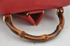 Authentic GUCCI Bamboo Vintage Drawstring Backpack Leather Red 8442I