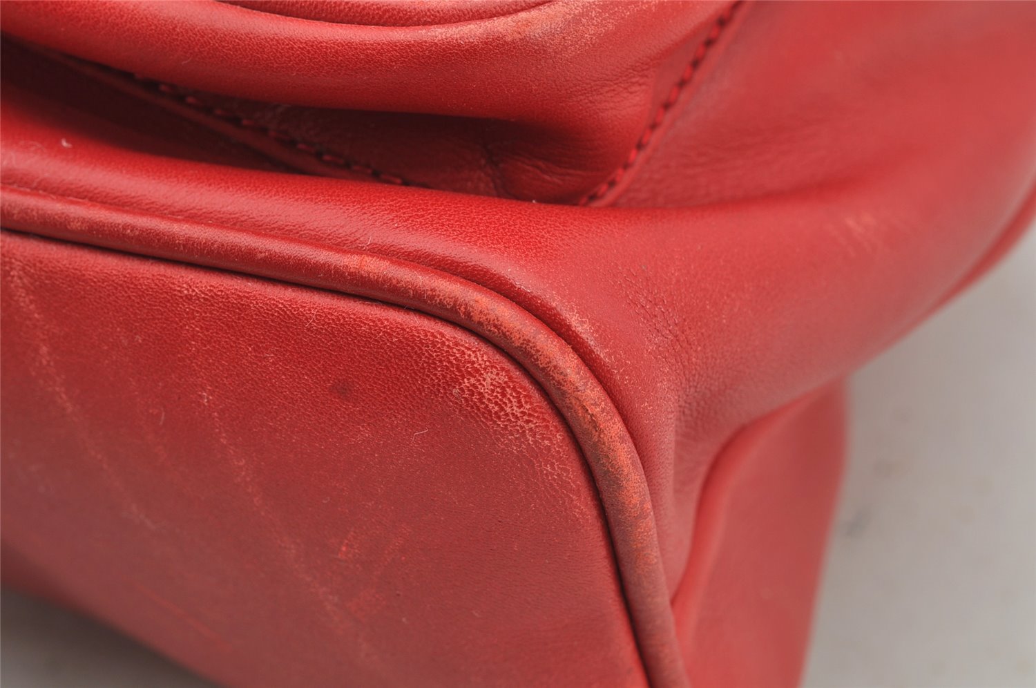 Authentic GUCCI Bamboo Vintage Drawstring Backpack Leather Red 8442I