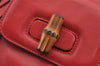 Authentic GUCCI Bamboo Vintage Drawstring Backpack Leather Red 8442I