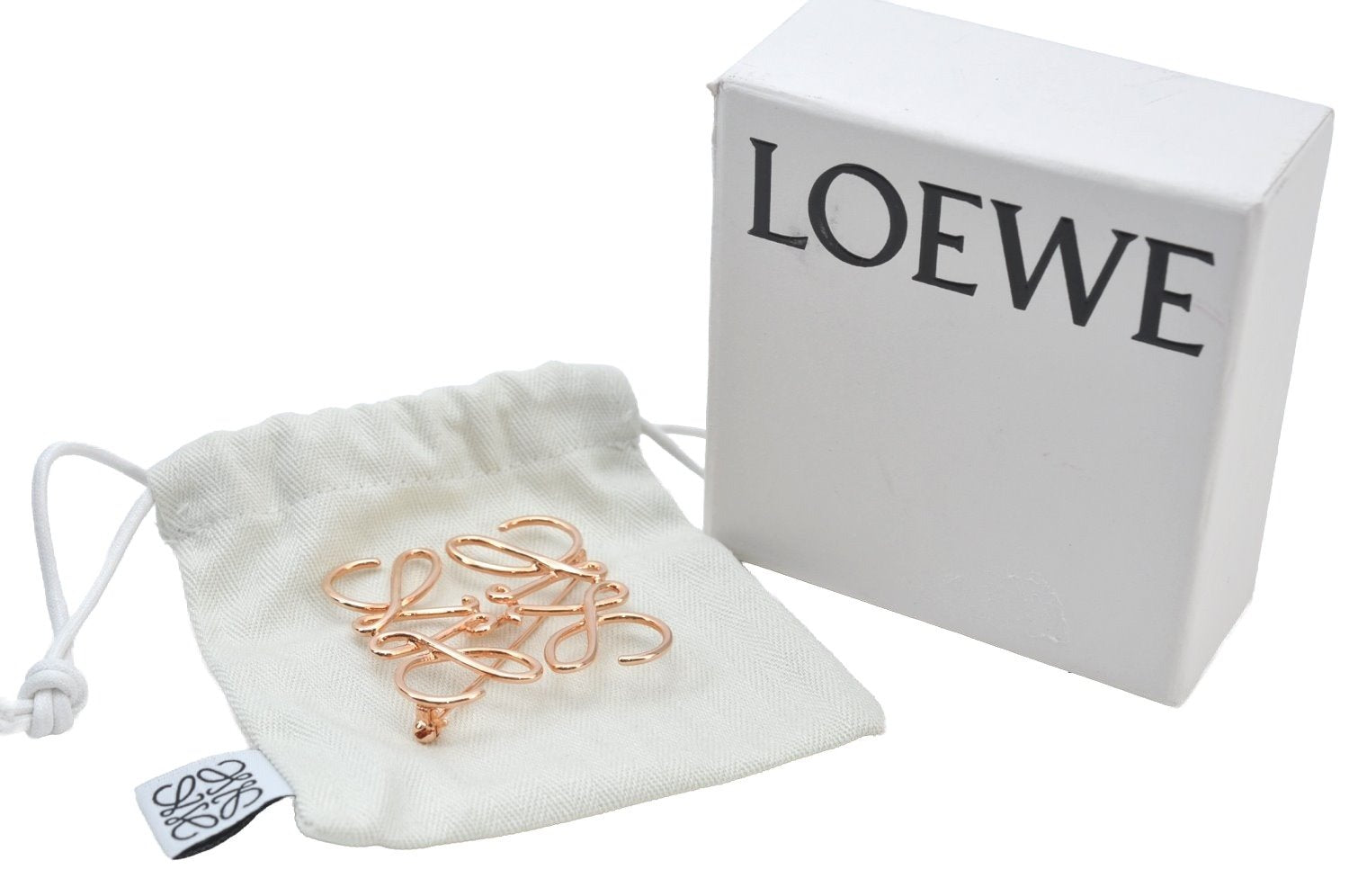 Authentic LOEWE Anagram Brooch Accessory Pink Gold  8445I