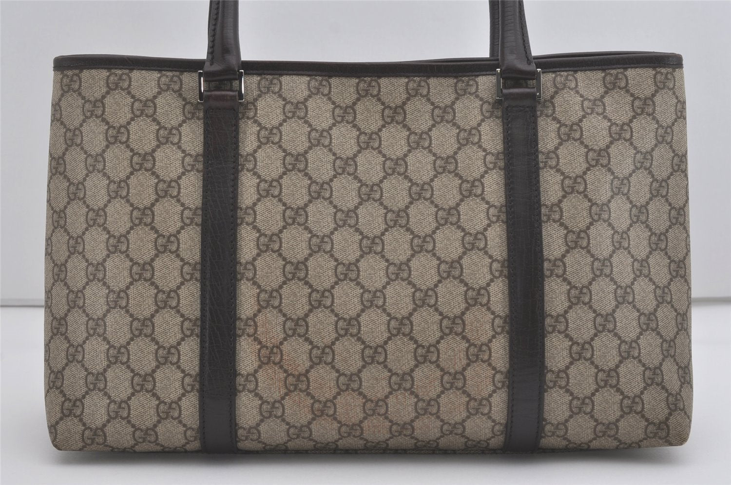 Authentic GUCCI Vintage Shoulder Tote Bag GG PVC Leather 114595 Brown 8446I