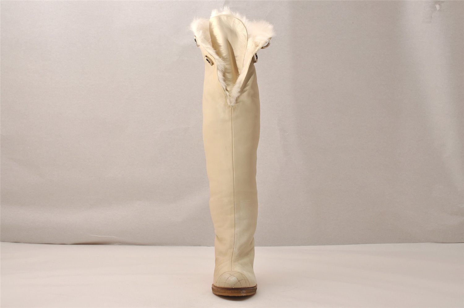 Authentic CHANEL Vintage Leather Furs Long Boots Size 33 1/2 White 8446J