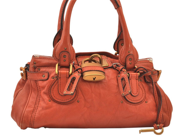 Authentic Chloe Vintage Paddington Leather Shoulder Hand Bag Orange 8446M