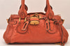 Authentic Chloe Vintage Paddington Leather Shoulder Hand Bag Orange 8446M